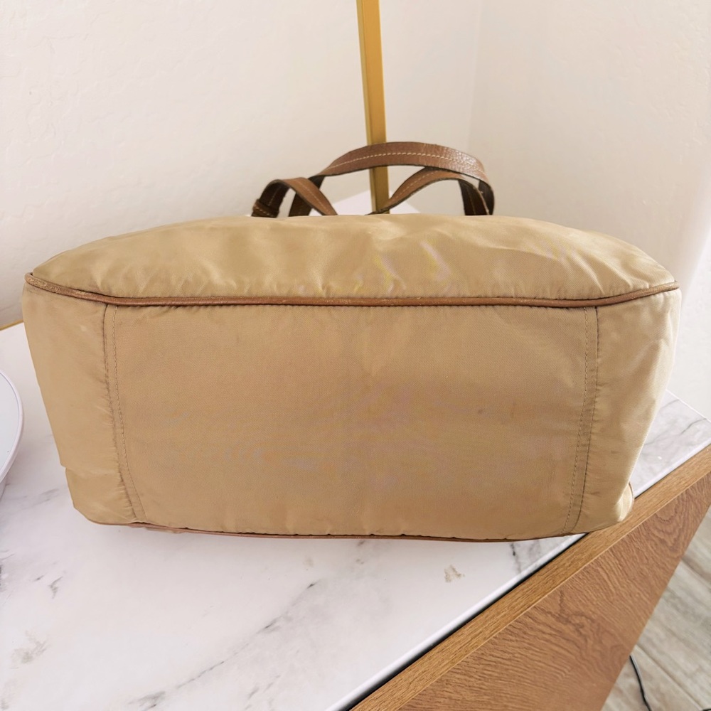 Prada Half Moon Hobo Bag Jumbo Logo Brown Tan Leather Nylon‎ Designer Luxury COA - Picture 6 of 15